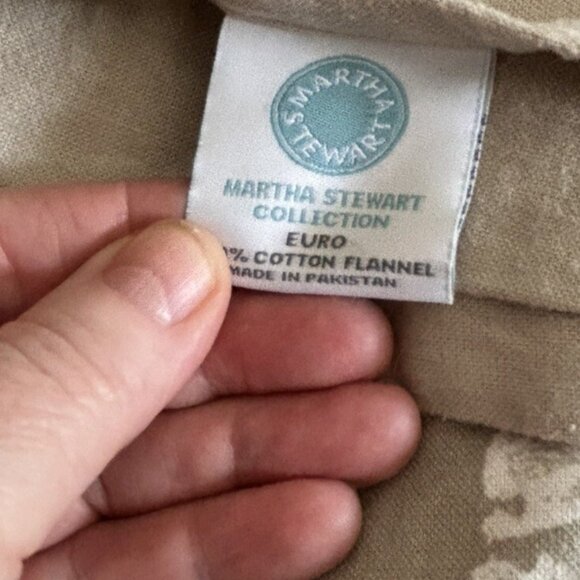 Set 2 Martha Stewart 26" Euro Cotton Flannel Pillow Shams Beige Off-white Leaves - Picture 4 of 10